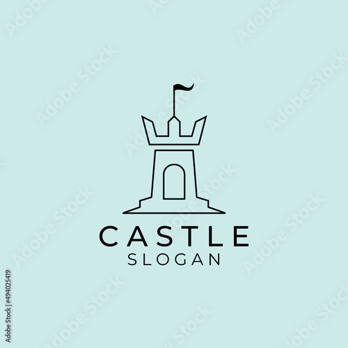 Castle logo vector illustration design, line art simple castle icon minimalist