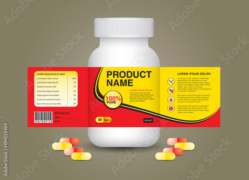 supplement bottle Packaging, Cosmetic package. product design. Beauty label, 3d supplement bottle vector, 3d white plastic Pills box, White medical container. healthcare bottle, realistic mock-up. 