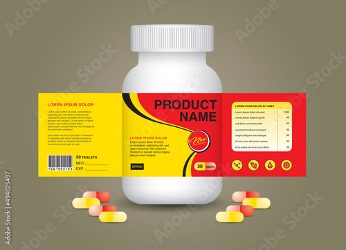 supplement bottle Packaging, Cosmetic package. product design. Beauty label, 3d supplement bottle vector, 3d white plastic Pills box, White medical container. healthcare bottle, realistic mock-up. 