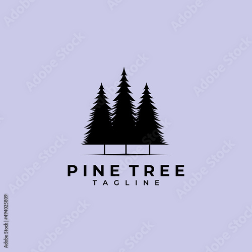 evergreen pine tree logo vintage with river creek vector emblem illustration design