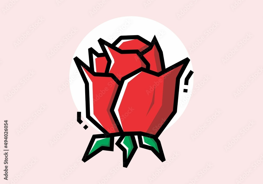 Stiff art style of red rose