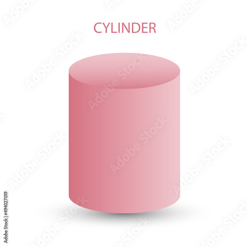 pink cylinder with gradients and shadow for game, icon, package design, logo, mobile, ui, web, education. 3d cylinder on a white background. Pedestal template for your design. photo