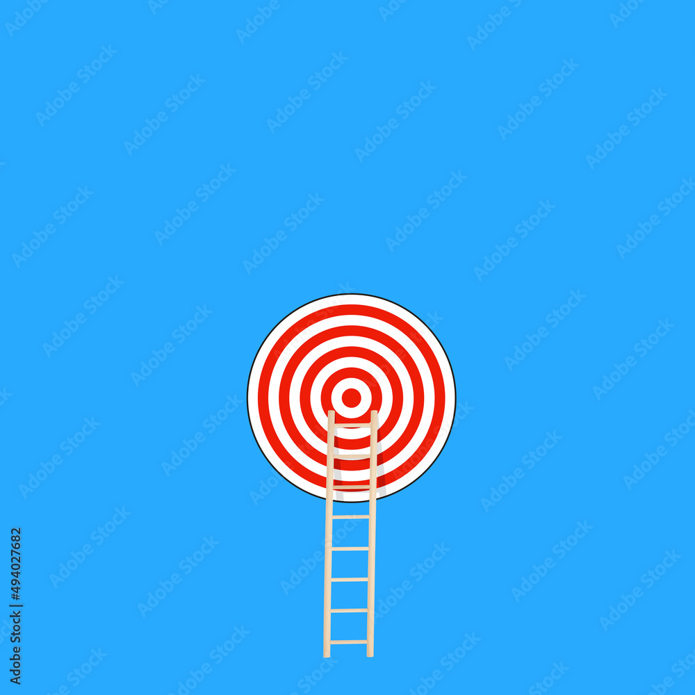Target with wooden ladder as symbol of step by step achieving the goal. Bullseye success goal concept. Target with wooden ladder as symbol of step by step achieving the goal. Bullseye success goal concept.