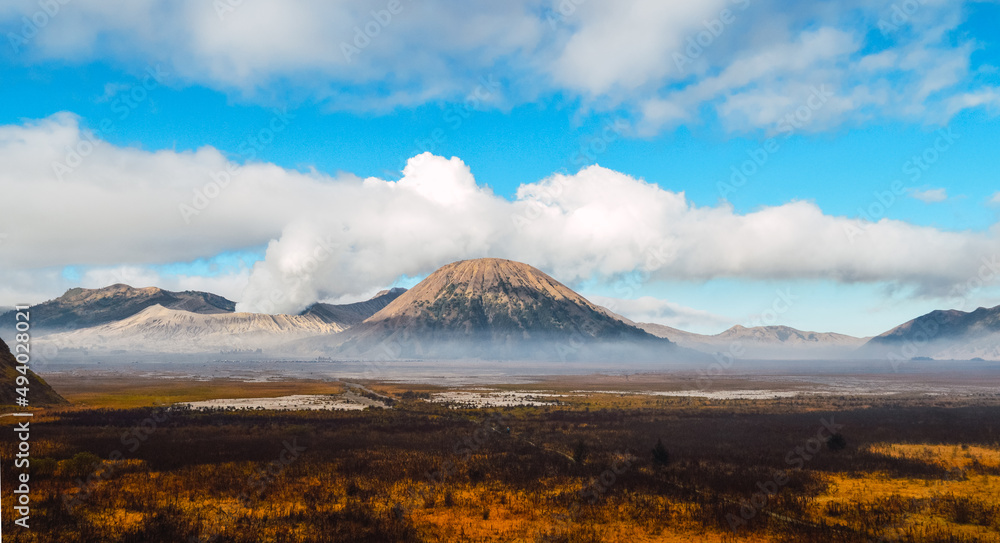 landscape of Bromo mountain ta morning with fog landscape of Bromo mountain ta morning with fog