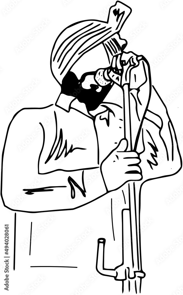 Line art illustration of Punjabi singer on mic, Outline sketch drawing vector of punjabi singer