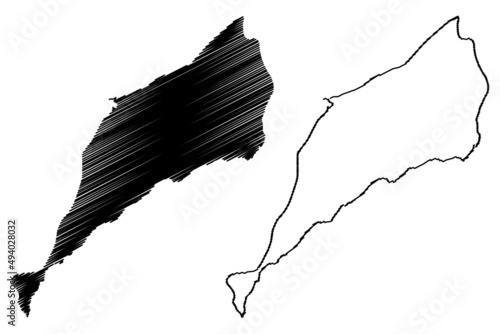 Karaginsky island (Russia, Russian Federation, Kamchatka Krai) map vector illustration, scribble sketch Karaginskiy map