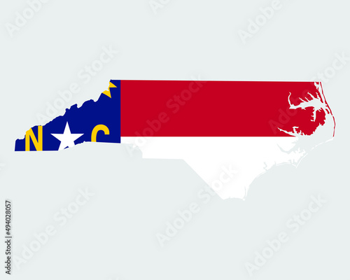 North Carolina Map Flag. Map of NC, USA with the state flag. United States, America, American, United States of America, US State Banner. Vector illustration.