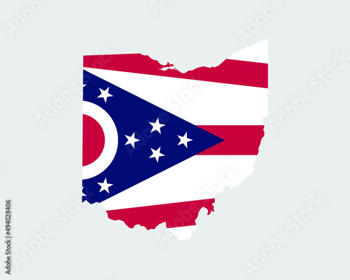 Ohio Map Flag. Map of OH; USA with the state flag. United States; America; American; United States of America; US State Banner. Vector illustration.