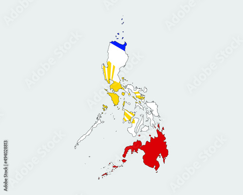 Philippines Flag Map. Map of the Republic of the Philippines with the Filipino country banner. Vector Illustration.