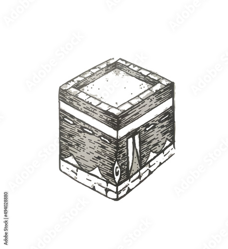 Kaaba in Mecca Saudi Arabia. Holy Kaabah place of pilgrimage - Hajj Hand Drawn Sketch Vector illustration isolated