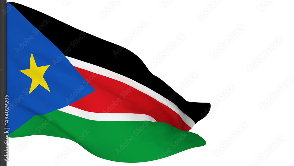 Naklejka premium national flag background image,wind blowing flags,3d rendering,Flag of South Sudan