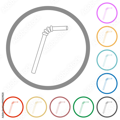 Single drinking straw outline flat icons with outlines