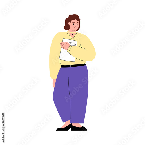 Modern woman with chubby plump body shape, flat vector illustration isolated.