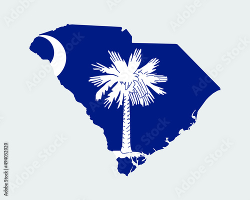 South Carolina Map Flag. Map of SC, USA with the state flag. United States, America, American, United States of America, US State Banner. Vector illustration.
