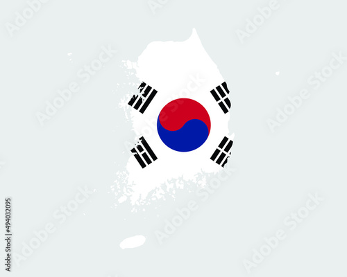 South Korea Flag Map. Map of the Republic of Korea with the Korean country banner. Vector Illustration.