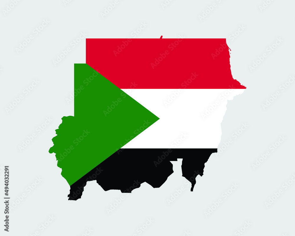Fototapeta premium Sudan Flag Map. Map of the Republic of the Sudan with the Sudanese country banner. Vector Illustration.