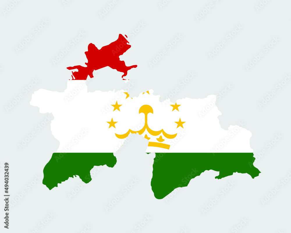 Naklejka premium Tajikistan Flag Map. Map of the Republic of Tajikistan with the Tajik country banner. Vector Illustration.