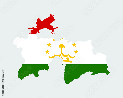Tajikistan Flag Map. Map of the Republic of Tajikistan with the Tajik country banner. Vector Illustration.