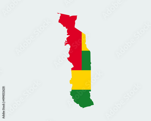 Togo Flag Map. Map of the Togolese Republic with the Togolese country banner. Vector Illustration.