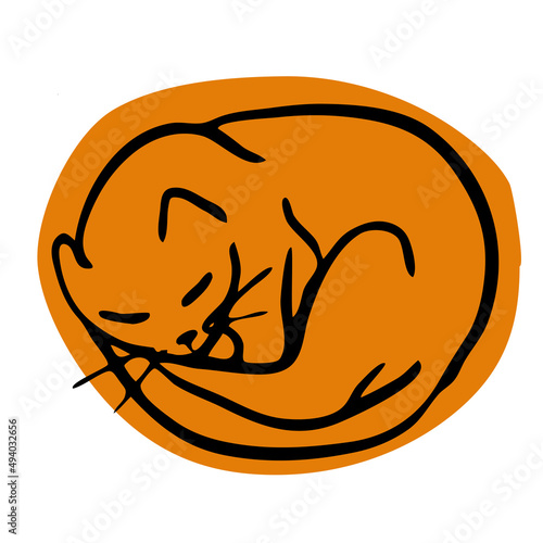 Cat vector line illustration isolated on white background for avatar, logotype, store, clinic stickers and book design. Doodle lying cat modern illustration.