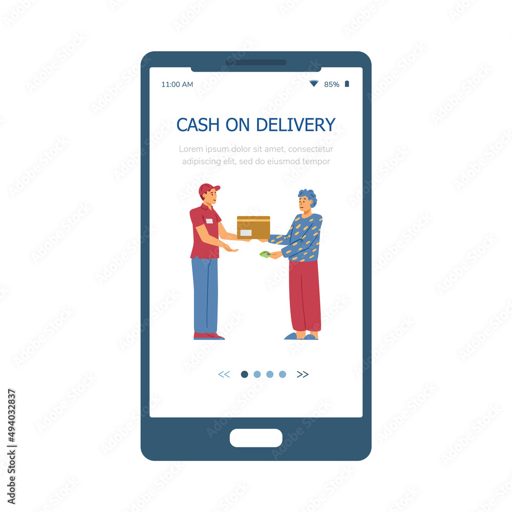 Cash on delivery concept of onboarding mobile screen flat vector illustration. Cash on delivery concept of onboarding mobile screen flat vector illustration.
