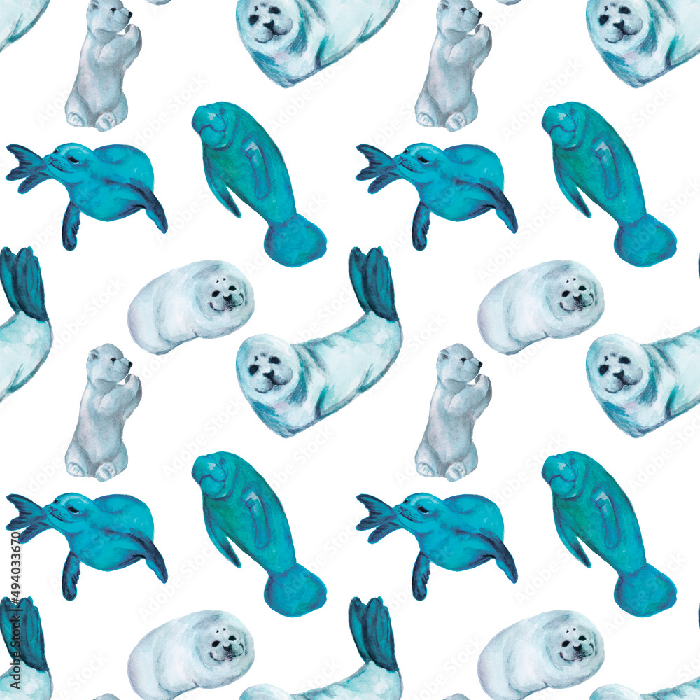 Seamless pattern with marine mammals. Seamless pattern with marine mammals.