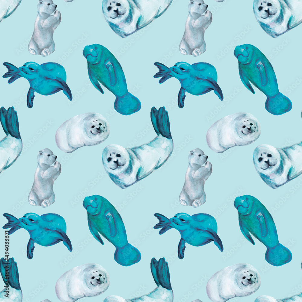 Seamless pattern with marine mammals. Seamless pattern with marine mammals.