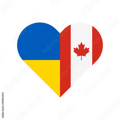 heart shape icon with ukraine and canada flags. vector illustration isolated on white background