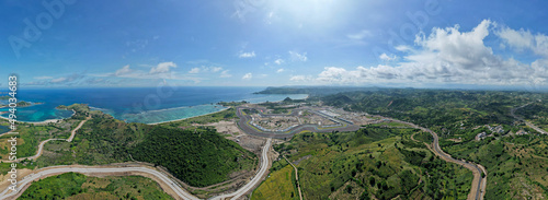 Aerial view of full track view of the mandalika circuit. The international mandalika circuit in Indonesia. Lombok, Indonesia, March 22, 2022 photo