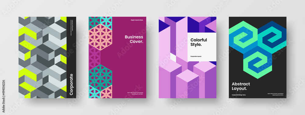 Modern mosaic tiles booklet template set. Colorful company cover vector design layout composition.