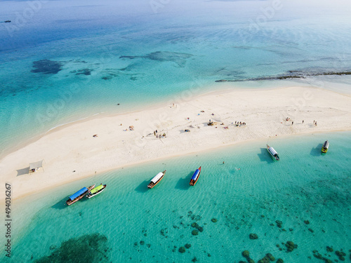Photo from drone on beach in blue ocean
