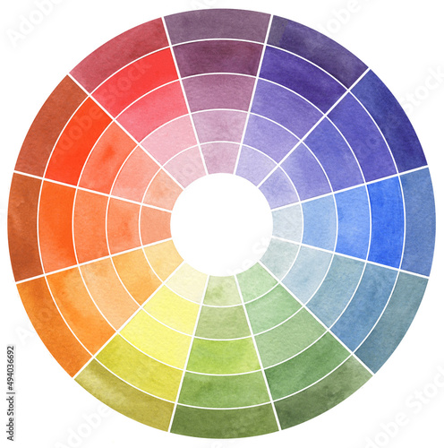 Watercolor Color Wheel. Hand drawn watercolor spectrum