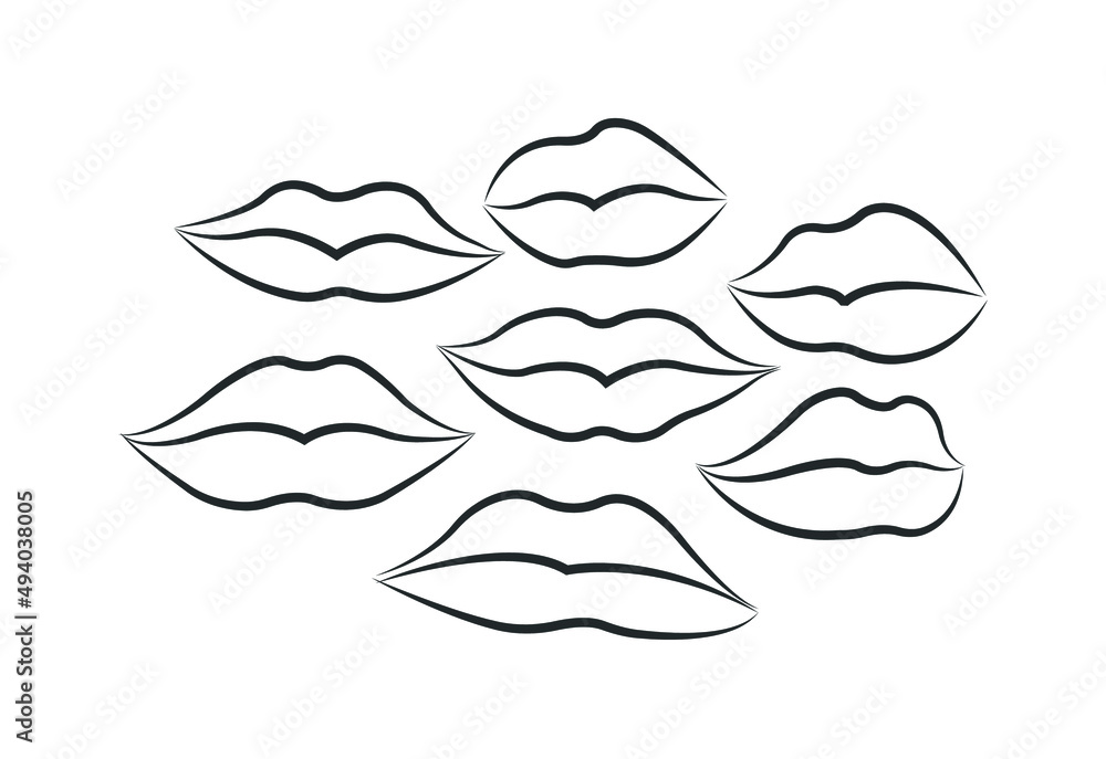 Lips stroke vector. Set of lips outline vector illustration Lips stroke vector. Set of lips outline vector illustration