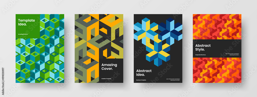 Creative mosaic shapes booklet layout collection. Clean poster A4 design vector concept set.