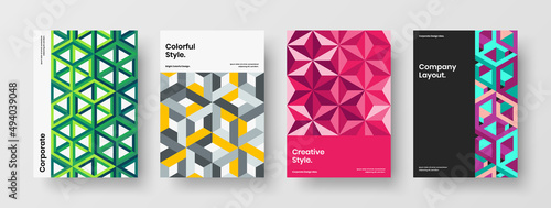 Premium mosaic pattern brochure illustration bundle. Bright leaflet A4 vector design template set.