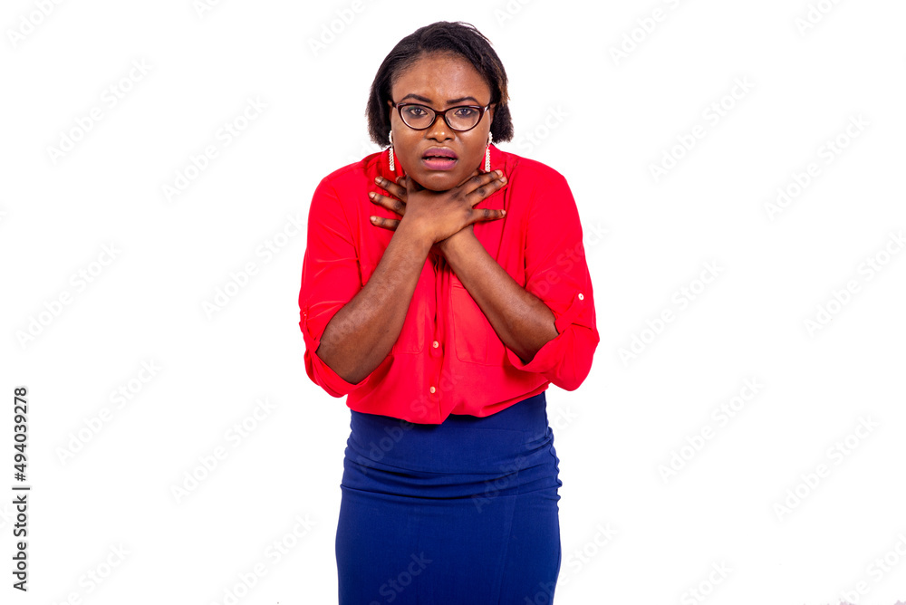 young businesswoman suffering from throat pain. young businesswoman suffering from throat pain.