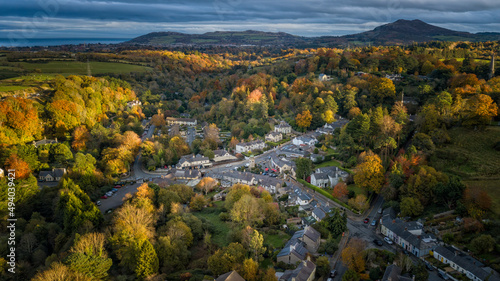 Aerial View of Light on Autumn Colour Around Enniskerry Village