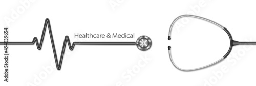 Realistic stethoscope white background, healthcare concept, vector illustration