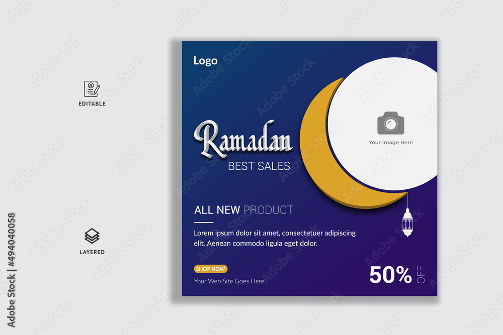 Ramadan Holiday Sales Template Hanging Lantern with Moon