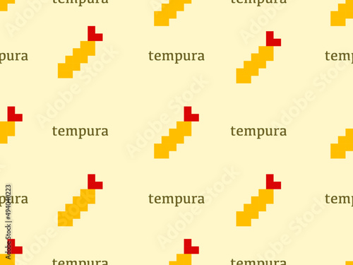 tempura cartoon character seamless pattern on yellow background.Pixel style