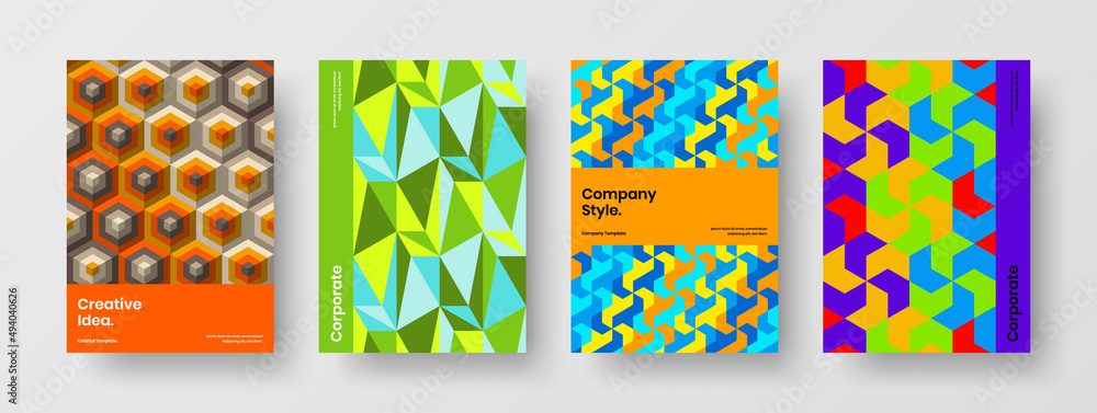 Premium catalog cover A4 design vector layout set. Abstract mosaic pattern leaflet concept collection.