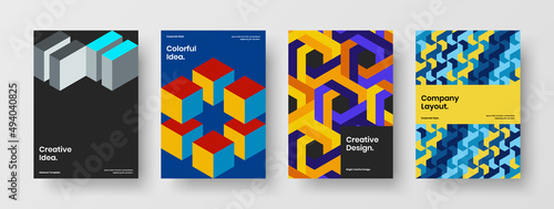 Premium mosaic shapes cover layout set. Original booklet A4 vector design template bundle.