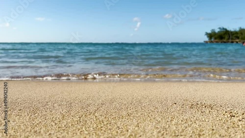 Beach,sea and sand. Blue waves of the ocean.