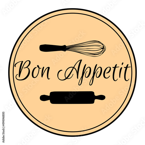 Bon appetit - hand drawn positive lettering phrase about kitchen isolated on the white background. Fun brush ink vector quote for cooking banners, greeting card, poster design.