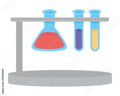 chemical flasks on rack