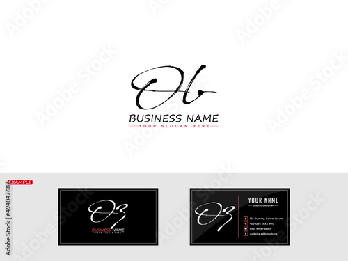 Black OB Signature Letter Logo, Handwritten Ob bo Brush Letter with black and White Color Logo Image Design with business card photo