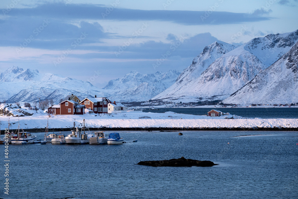 Fishing boat and harbor in Lofoten, Northern Norway