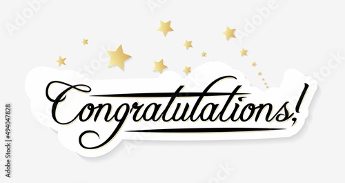 Congratulations typography template with stars. Flat style vector illustration