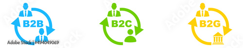 B2B, B2C and B2G business icons. Business process. Marketing concept. Logo symbol. photo