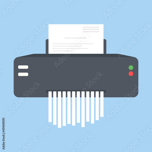 Paper shredder flat vector illustration. Destruction for confidential office information. Data protection.